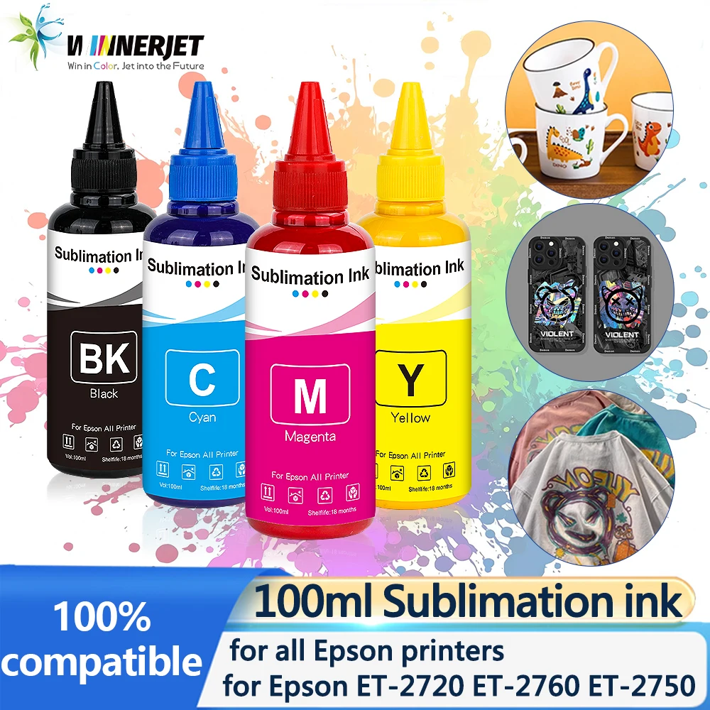100ml Sublimation Ink 4 Colors/Set for Epson All Printer ET-3700 ET-3800 ET-3850 ET-4800 ET-4810 ET-4850 ET-7700 Printer Ink