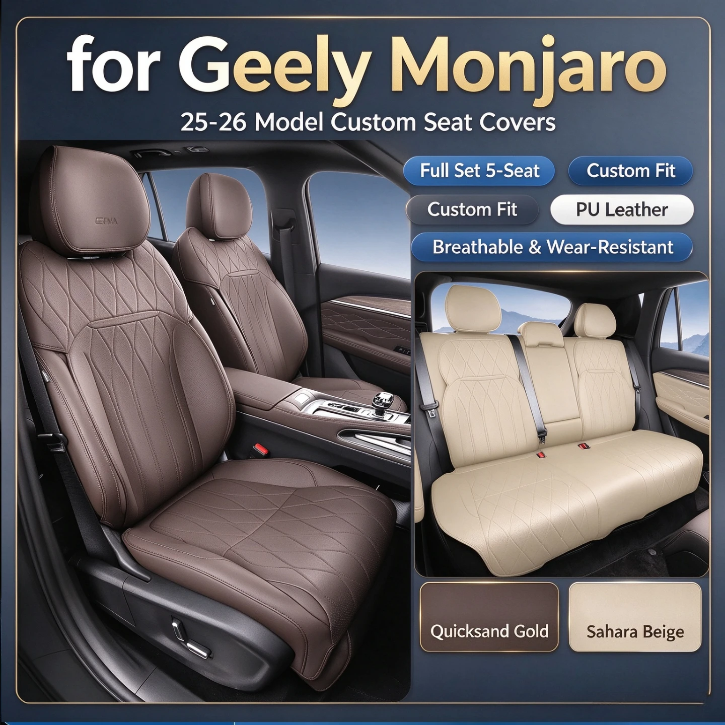 For Geely Monjaro Xingyue L Koleos 2025 2026 2027 Car Seat Cover Breathable Leather Half Pack Seat Cushion Protector Accessories