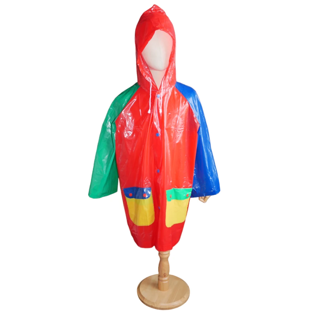 

Kids Raincoat(110cm) multi colours combination attached hood shiny material PVC with drawstring