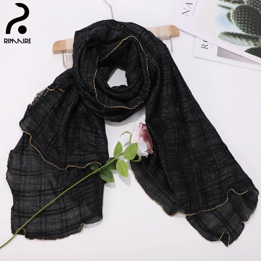 Luxus Plaid Voile Muslimischen Hijabs Golden Edge Design Hohe Qualität Islamische Turbane Damen Kopftücher Headwraps Großhandel RIMAIRE