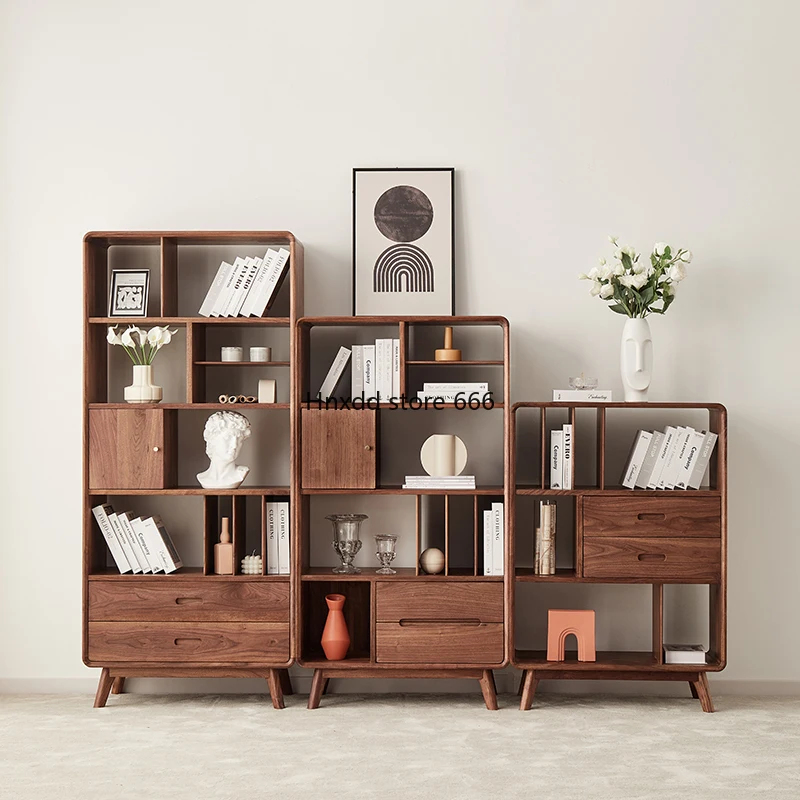 Black Walnut Wood Gap Shelf Library Storage Monitor Shelf Angle Cabinets for Living Room Furniture Bookcase