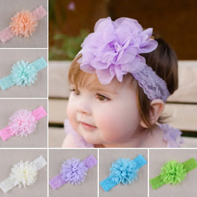 Newborn Elastic Knit Headband para Meninas, Baby Bows, Soft Chiffon, Kids 'Headwear, Crianças Turban, Acessórios para Cabelo, 32 Cores, 1Pc