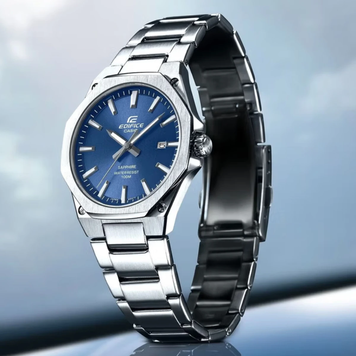 Casio EFR‑S108D Business Men Wristwatch | 3‑Hand Analog | Stainless Steel | 100M Waterproof Sapphire Crystal Date Watch