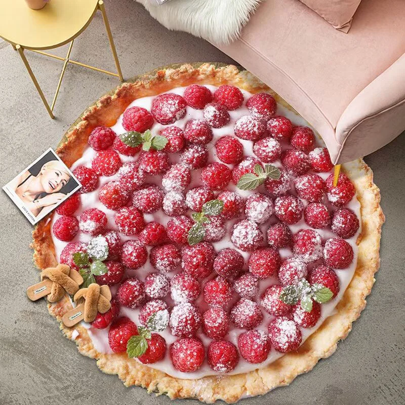 

Living Room Carpet Children Delicious Food Pizza 3D Round Mat Home Bedroom Decor Kids Soft Floor Mat Covering Anti-Slip Area Rug