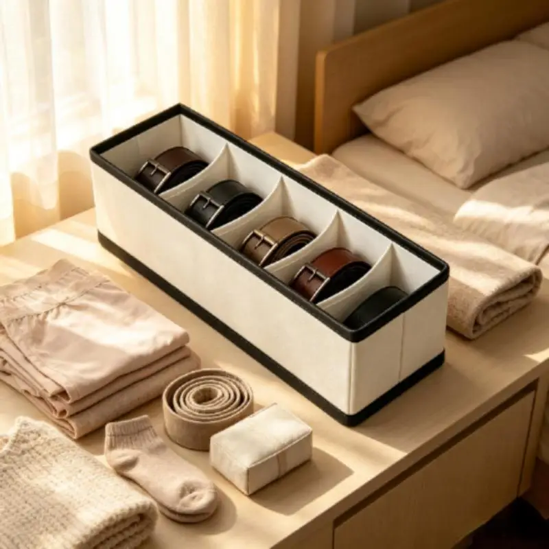 Belt Organizer Storage Box 6 Compartments Leather Style Drawer Organizer For Belts Ties Scarves Accessories〔Funny〕
