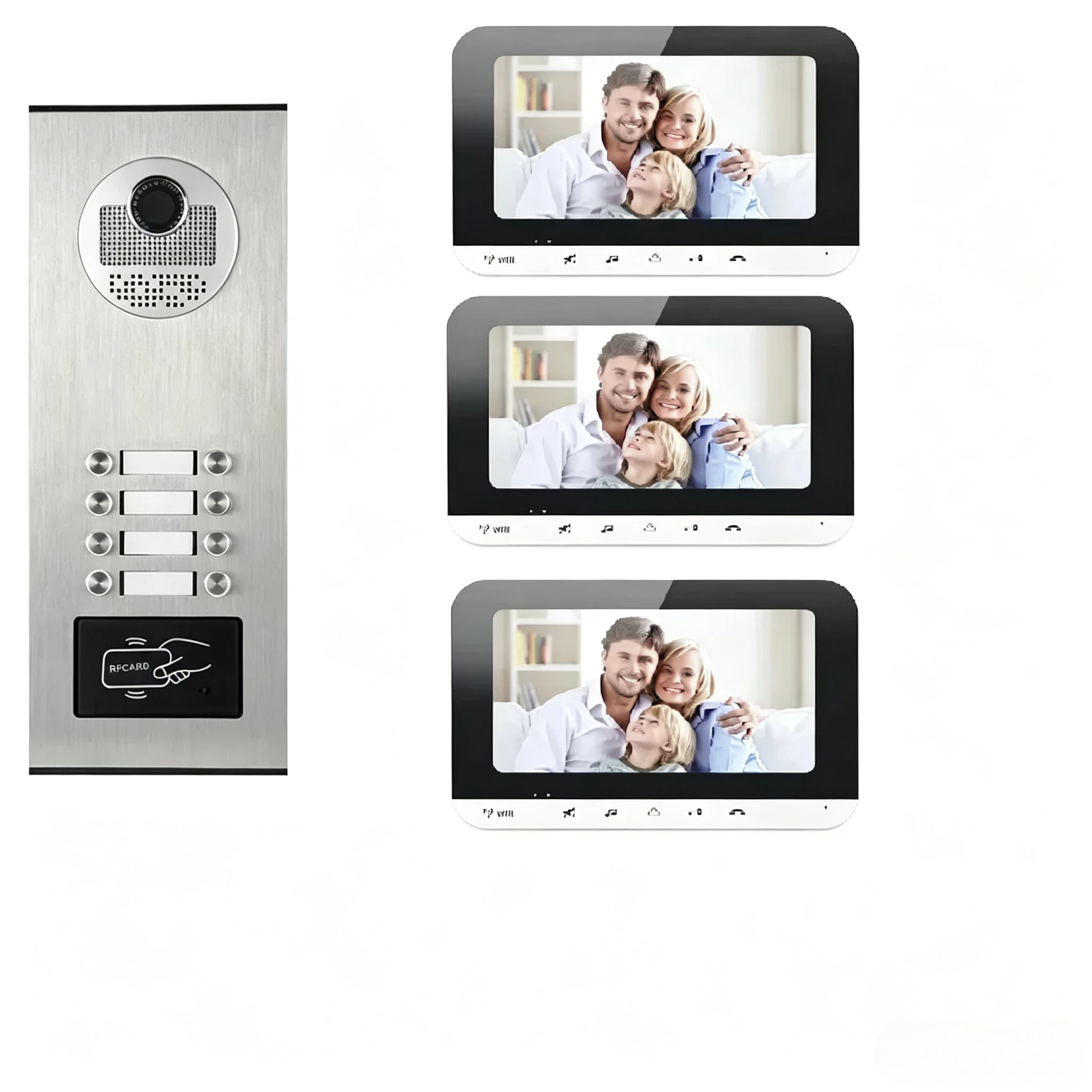 Video Intercom System for 2 to 12 Apartments, 7 Inch TFT LCD Color Monitor