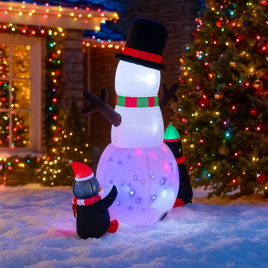 1,8 M/5,9 pies muñeco de nieve inflable pingüino luces de regalo LED decoraciones para el hogar juguetes patio suministros de decoración de Navidad decoración de césped y jardín al aire libre