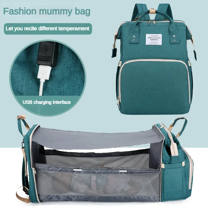 

Folding Mommy Bag Lightweight Portable Folding Crib Bed Large-capacity Baby Backpack Female Mother Outting Bag Mummy Bag