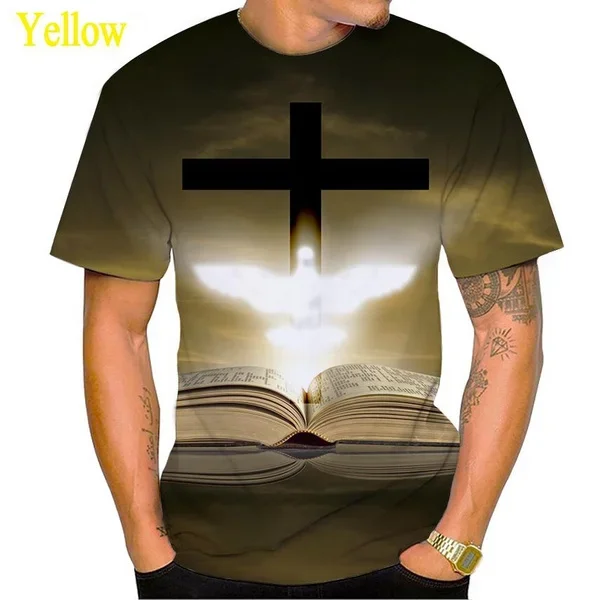 New God Casual Unisex Round Neck Short Sleeve Christian Jesus Cross 3D Printed T-Shirt Man‘s Short Sleeved Tops