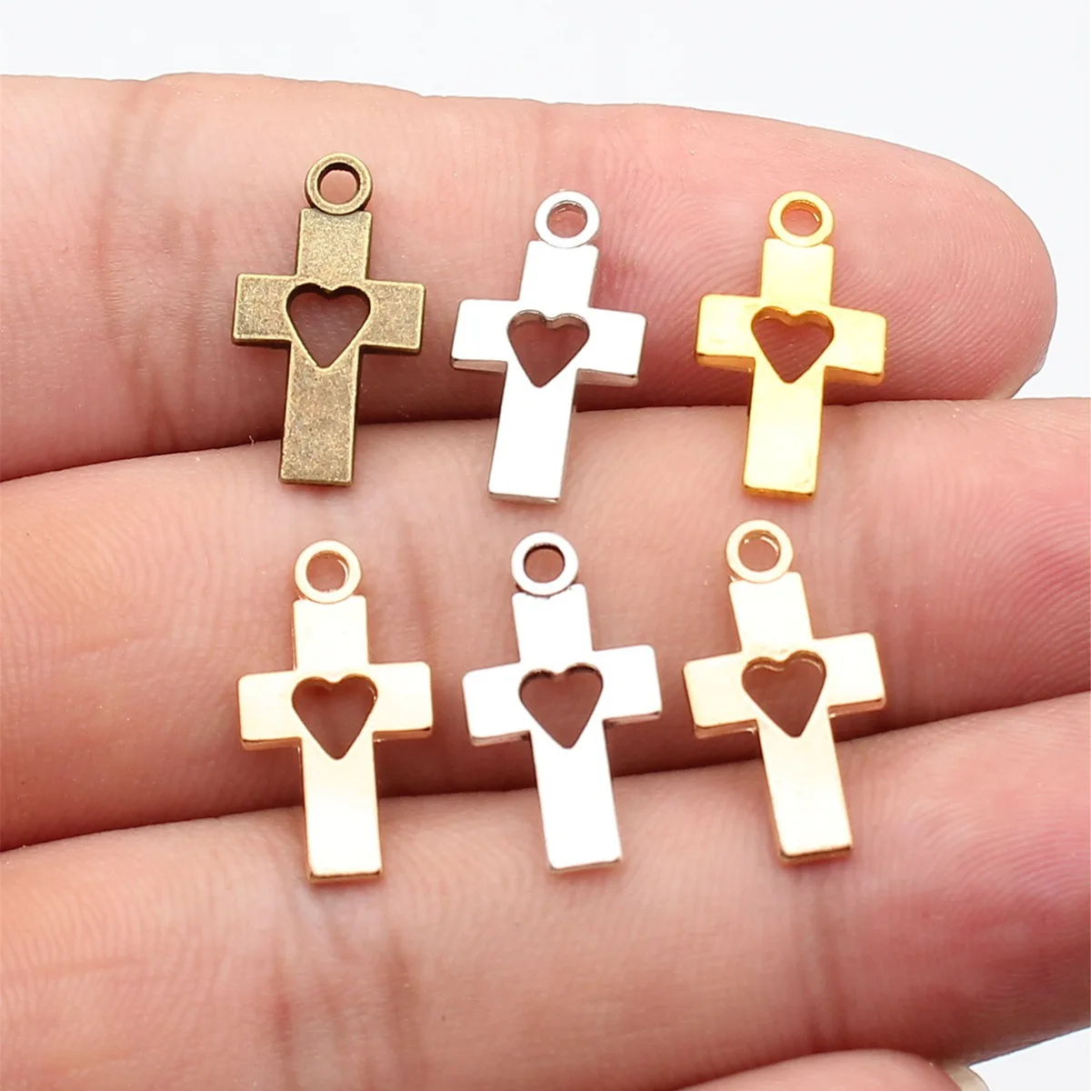 WYSIWYG 20 sztuk 18x10mm 2 kolory antyczny brąz Plated Antique srebrny kolor krzyż serce wisiorek krzyż serce urok wisiorek