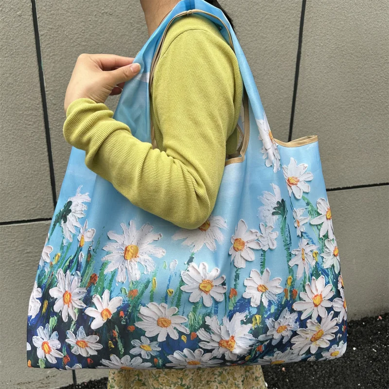 Foldable Eco-friendly Travel Portable Supermarket Large Capacity Single Shoulder Shopping Bag Women Vegetable Shopping Bag