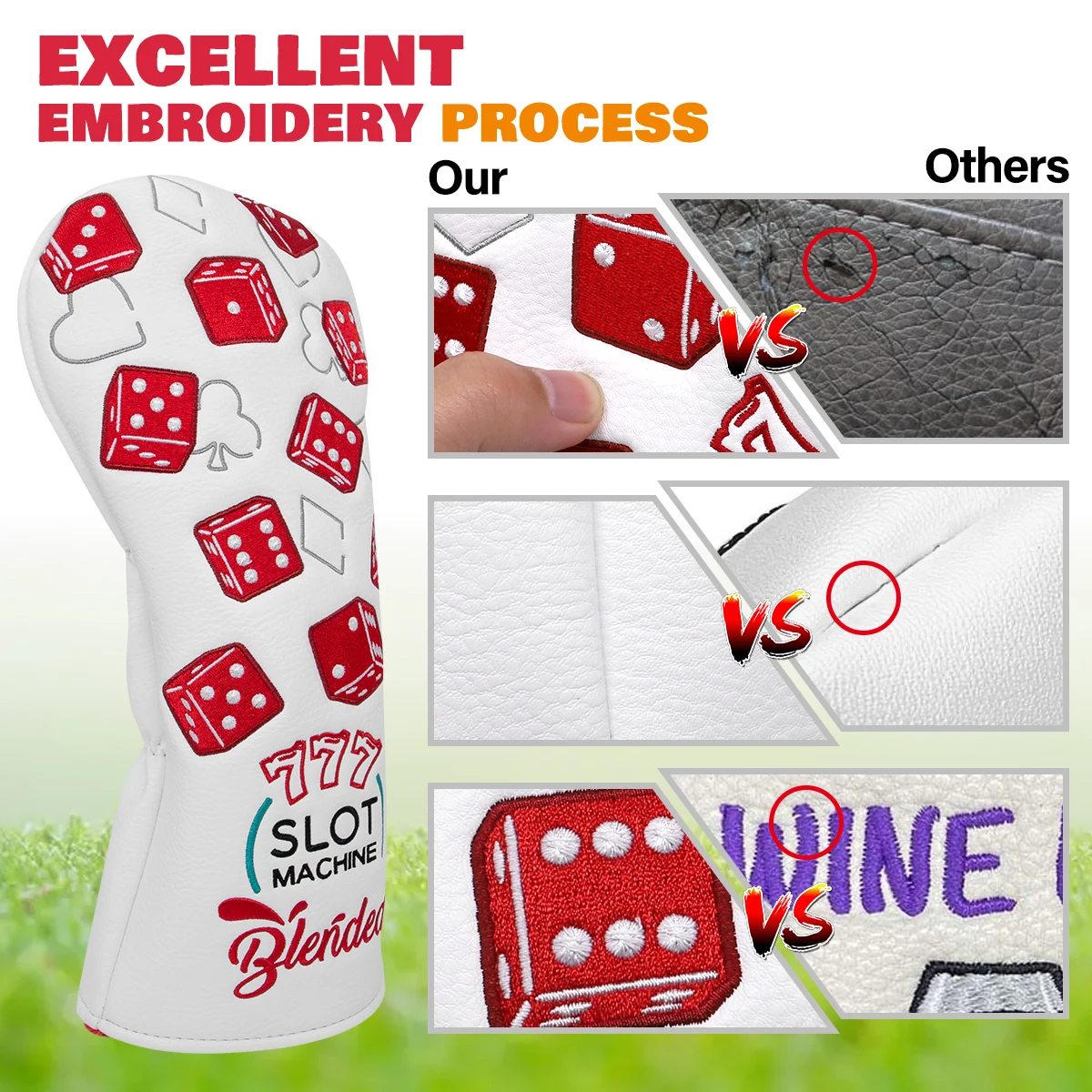 Golf Club Head covers Premium Leather Head Covers Set 777 Lucky Dice Headcovers for Driver Fairway Hybrid Wood Head covers Iron
