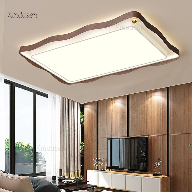 

Современный светодиодный потолочный светильник, деревянное зерно, орех, волна, прямоугольная квадратная люстра, гостиная, кухня, спальня, потолочный светильник