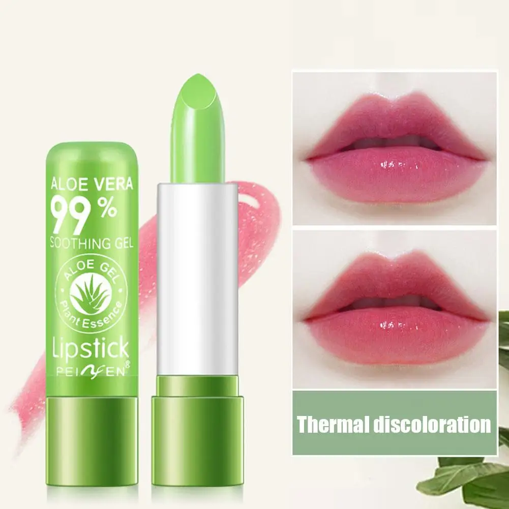 Bálsamo labial hidratante de longa duração, aloe vera natural, batom duradouro de humor, cor em mudança, anti envelhecimento, hidratante, I0K6, 1pc