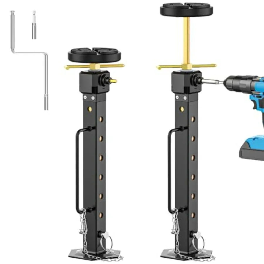 

Upgraded RV Trailer Stabilizer Jacks 17-37 Camper Slide Out Support with Rubber Pad Aluminum Gear Box Electric Drill Adjust Sup