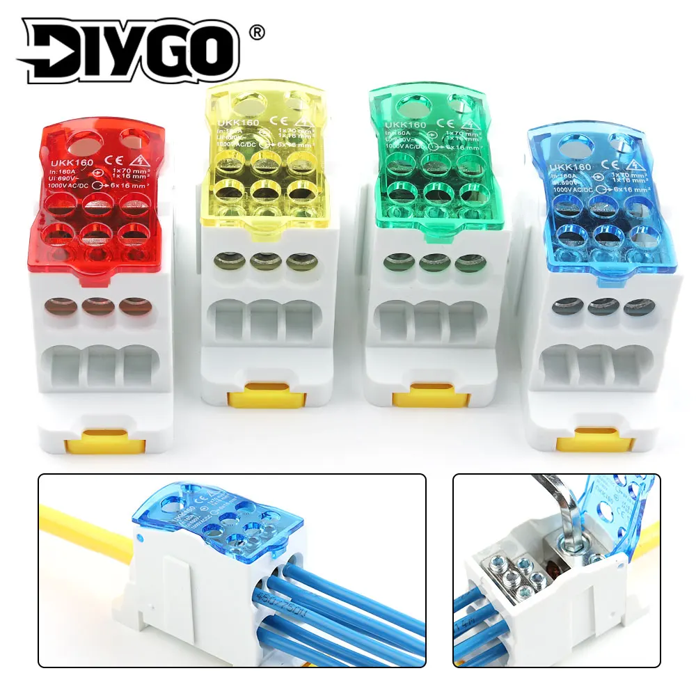 160A UKK Series Quick Terminal Block Universal Cable Wire Connector Single-pole Splitter Distribution Box Two In Six Out 690V