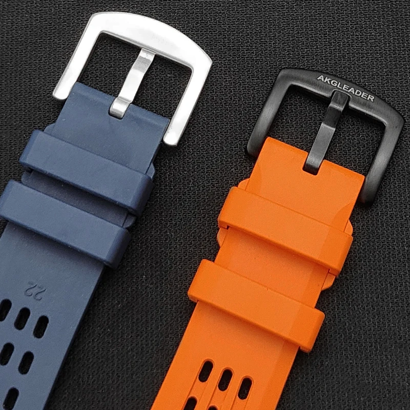 AKGLEADER perforated rubber pin buckle strap watch band for Oppo Watch X/X2 22mm for watch 4 Pro 22mm iWatch SE 46mm 42mm strap