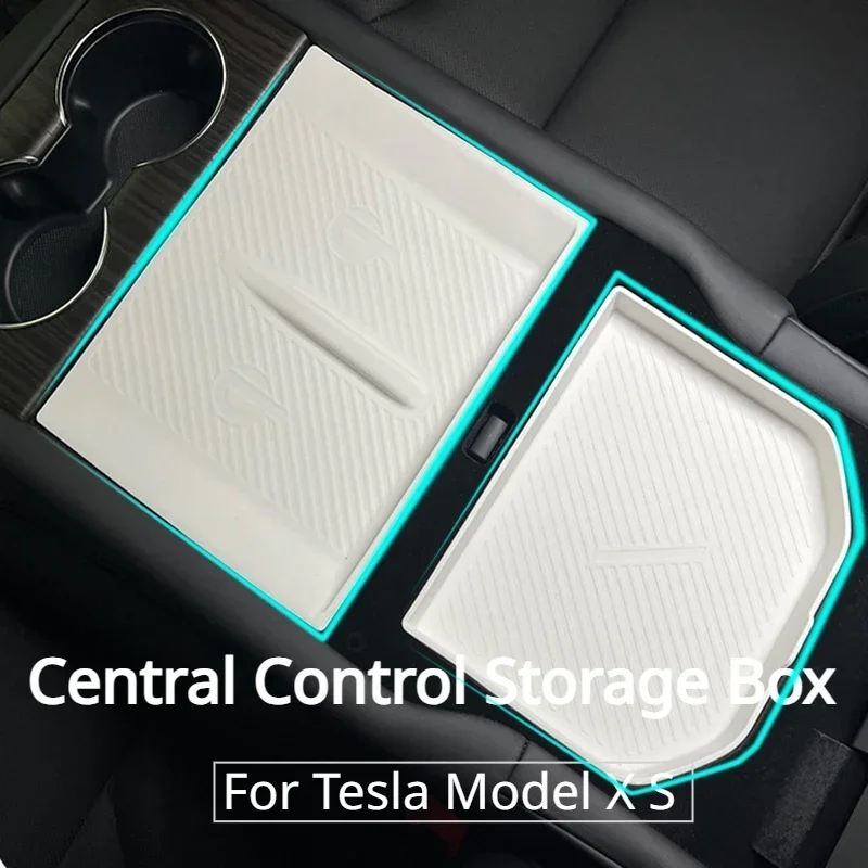 Center Console Lower Tray Armrest Box Underlay Back Row Seats Storage Tank Pad Wireless Charging Mat for New Model S X 2023