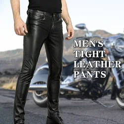 Mannen Mode Rock Stijl PU Lederen Broek Nachtclub Dansbroek Y2K Mannelijke Kunstleer Slim Fit Skinny Motorbroek
