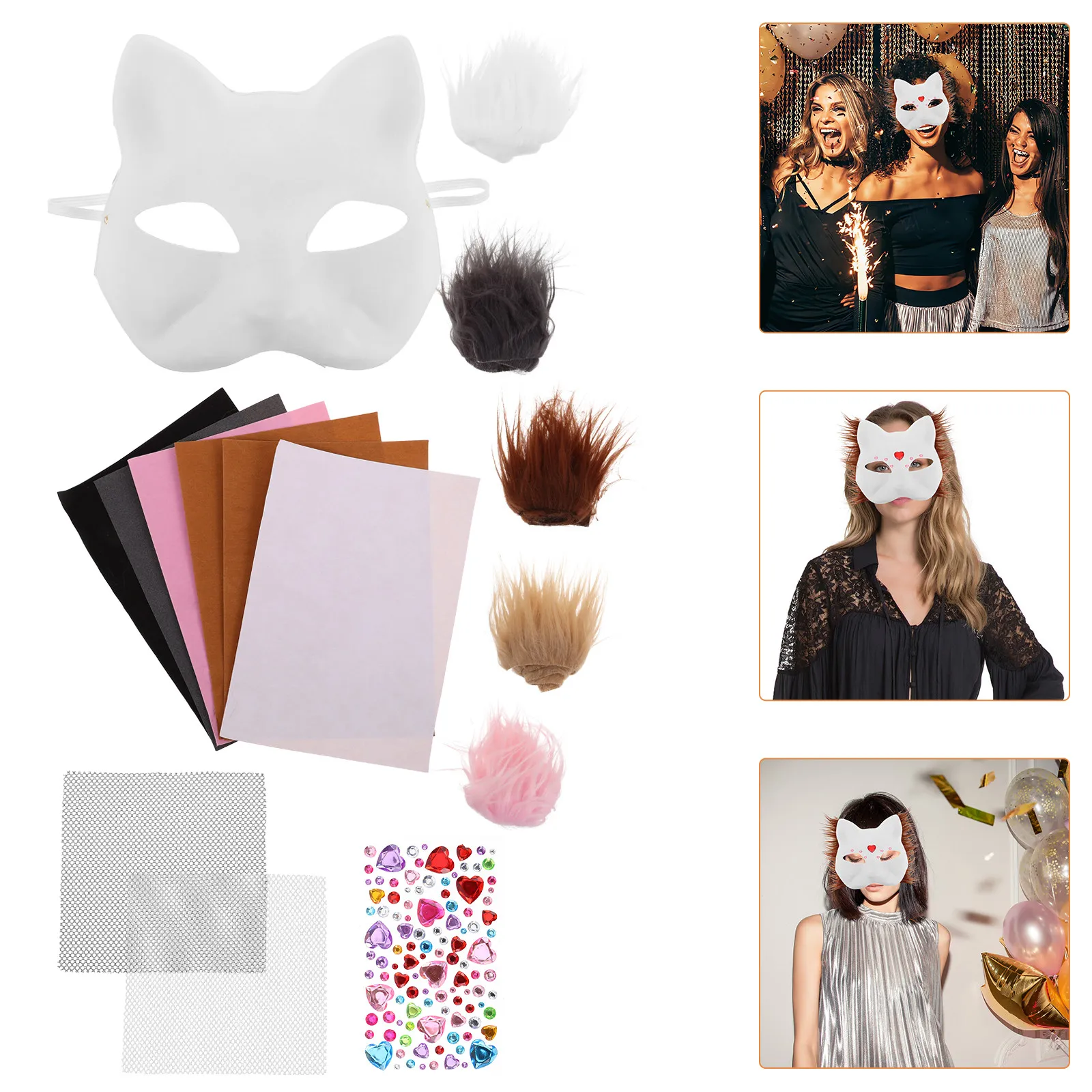 White Paint Blank Masks Cat Costume Kit Animal Facemasks Masquerade Making for Kids
