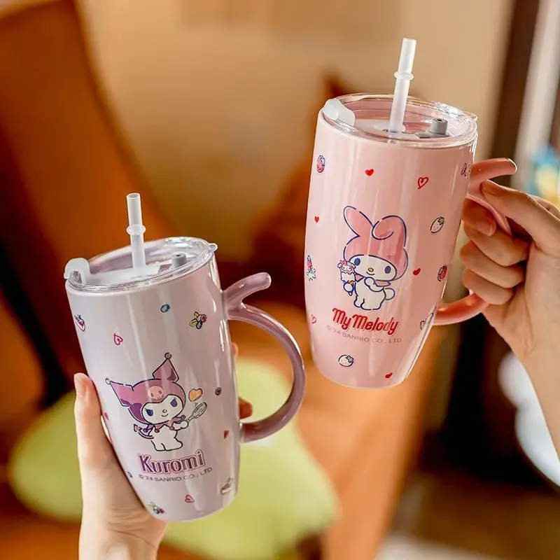 Hello Kitty Cinnamoroll Anime Kawaii MINISO Große Kapazität Becher Niedlicher Cartoon Kreative Keramiktasse Wasserspeicher Geschenke für Kinder