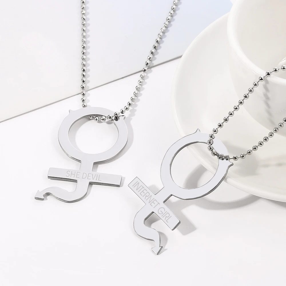 Harajuku Hip-Hop Punk Cat Necklace Exquisite Lettering Unisex Stainless Steel Pendant Fashion Jewelry Accessory