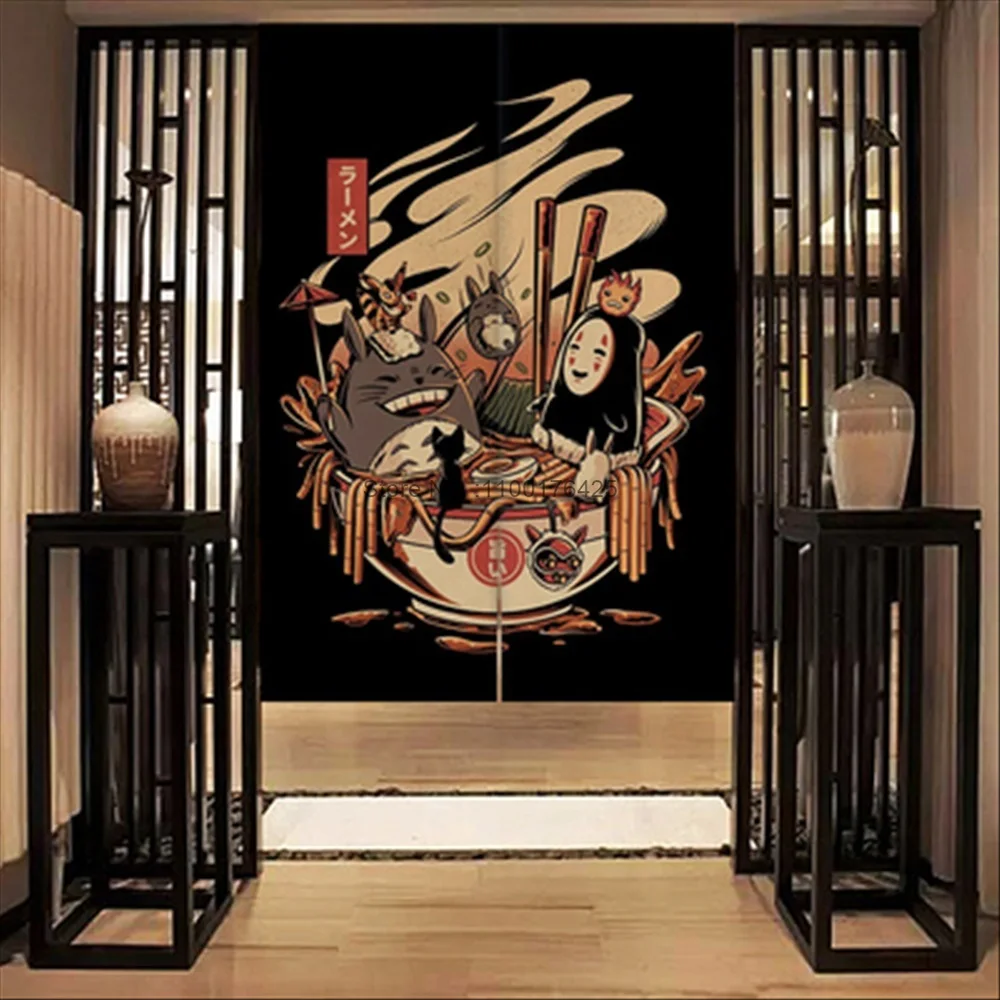 Japanese Anime Style Fabric Door Curtain Kitchen Bedroom Window Noren Door Living Room Hotel Cafe Hanging Half Curtain