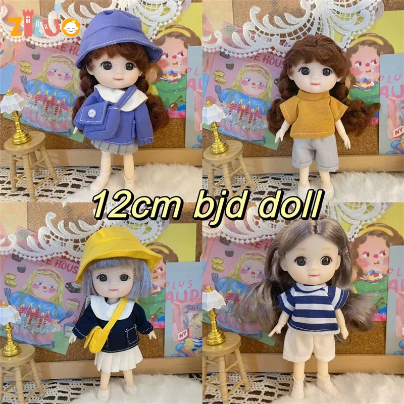 Ob11-13cm Bjd Doll Toys for Girls Cute Doll Toys With Clothes Hat Knapsack Dress Up Fashion Doll for Kids Toys Birthday Gifts