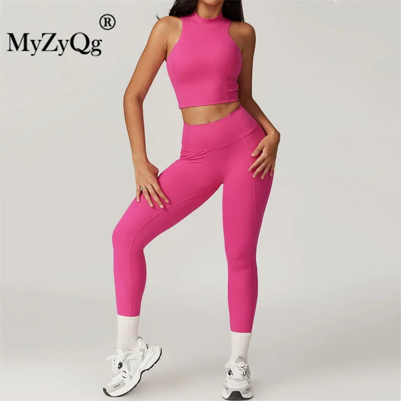 MyZyQg Women Yoga Vest Legging Sets Sports Fitness Running Tank Top Pant Suit Fitness Running Clothes 2 Piece Sets Outfits