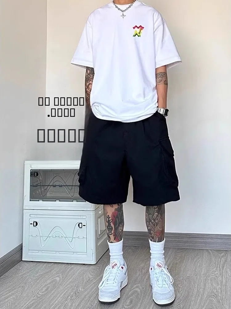 

American Sle Simple Workwear orts Men's Summer Loose Pure Cotton Five-Part Street Cool Big ket Sports Mid-Pants