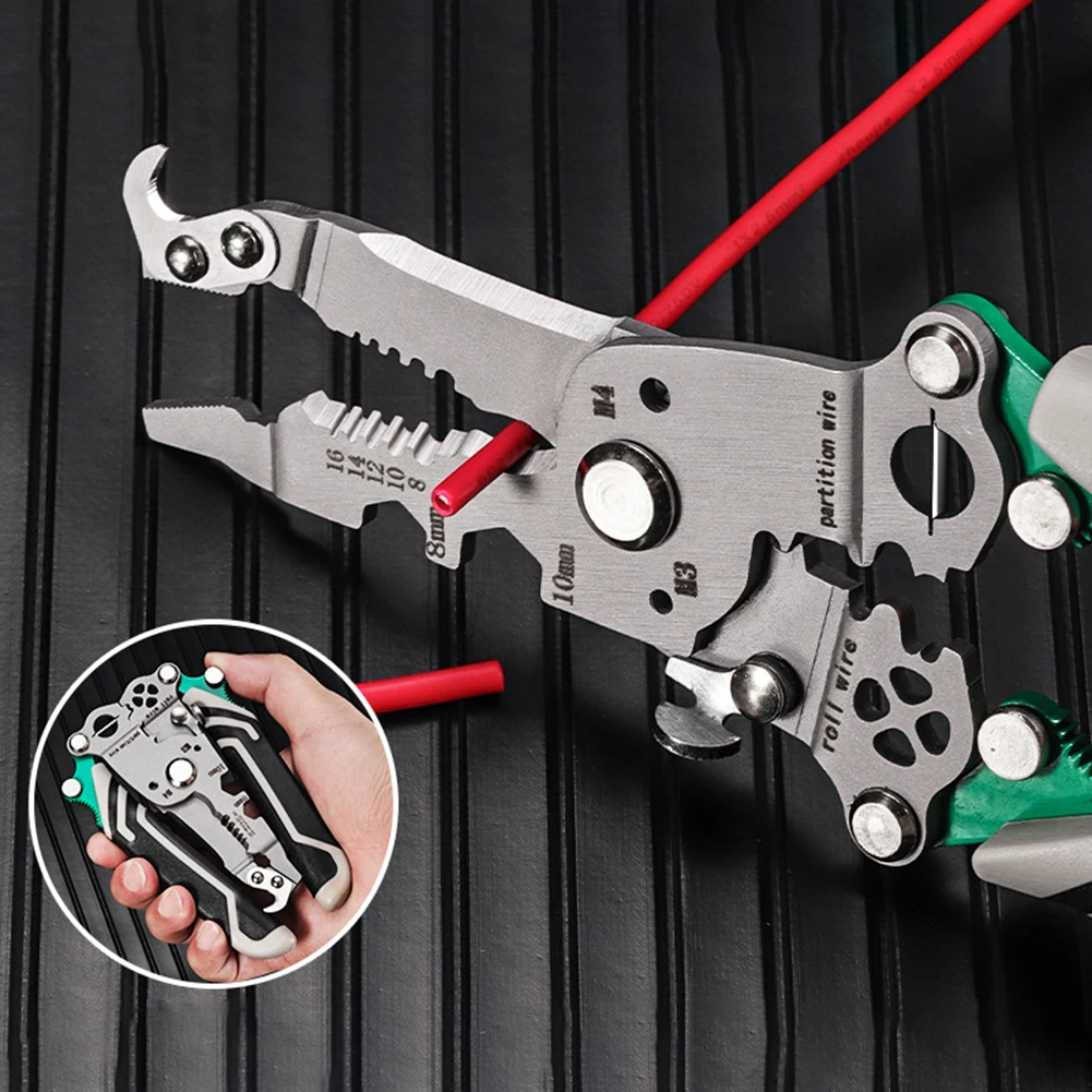 Pelacables plegable multifuncional, herramienta de corte y prensado para pelar cables