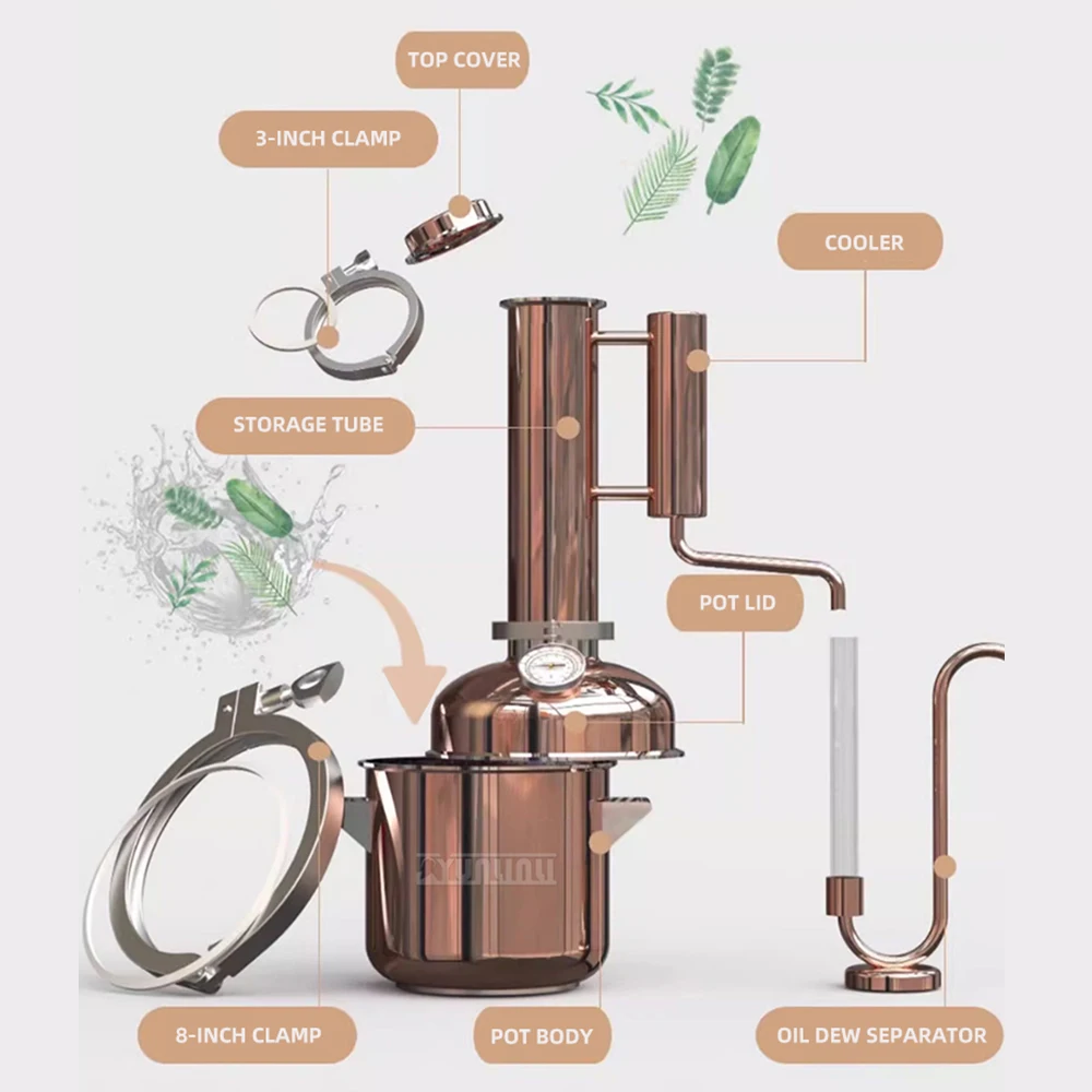 

Универсальный дистиллятор-самогоноварка 8 л, ретро-дизайн, из чистой меди, для производства алкоголя