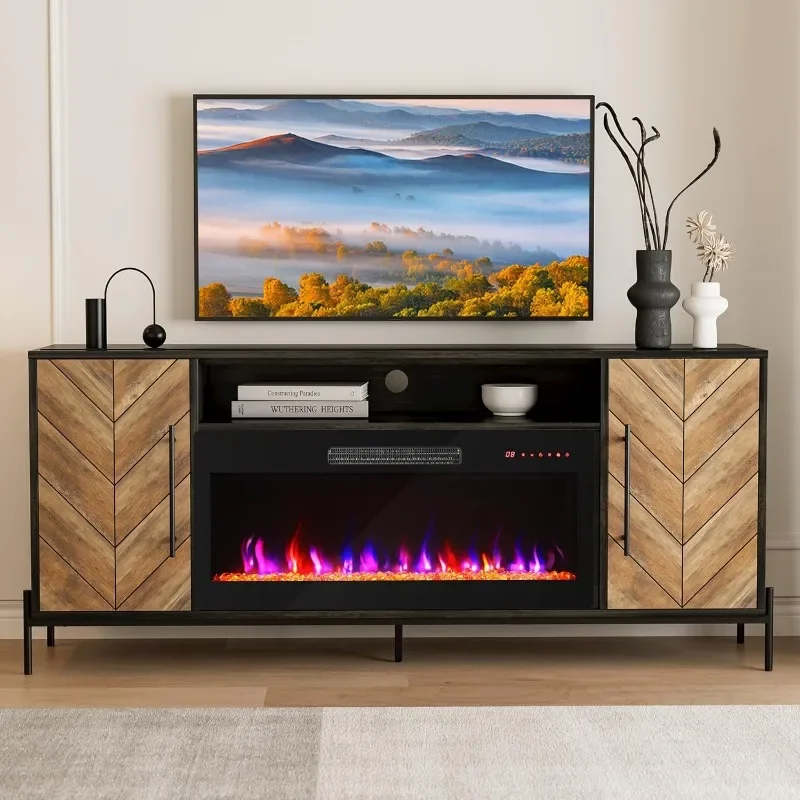 68-inch TV stand with 36-inch electric fireplace heater, console for up to 75-inch TVs