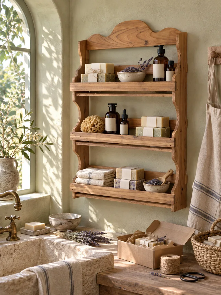 Rustic Zakka Cedar Wood Wall Shelf, 3-Tier Countertop Organizer Rack for Perfume, Spices, Skincare and Farmhouse Decor