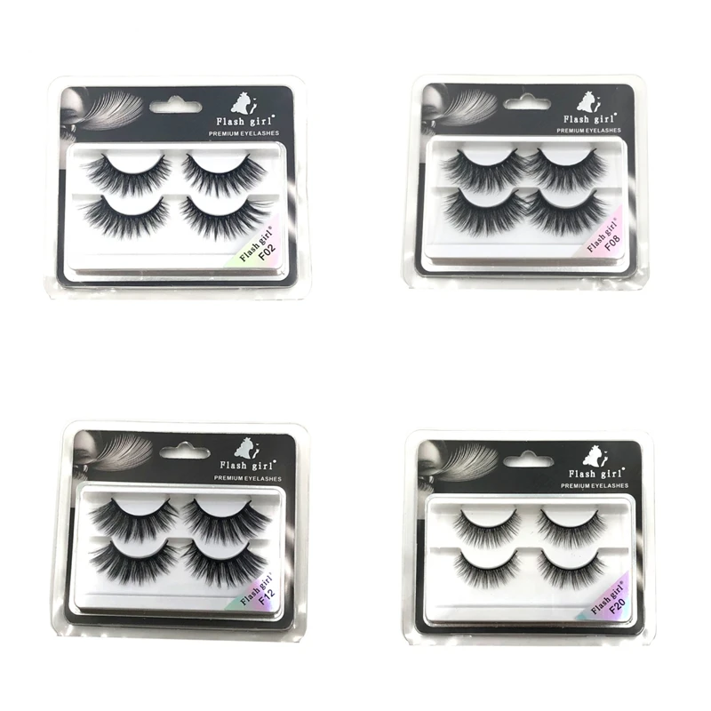 2 pairs/Boxes Natural and lifelike Faux mink great texture easy to operate cotton tape Full Strip Eye Lashes with private label