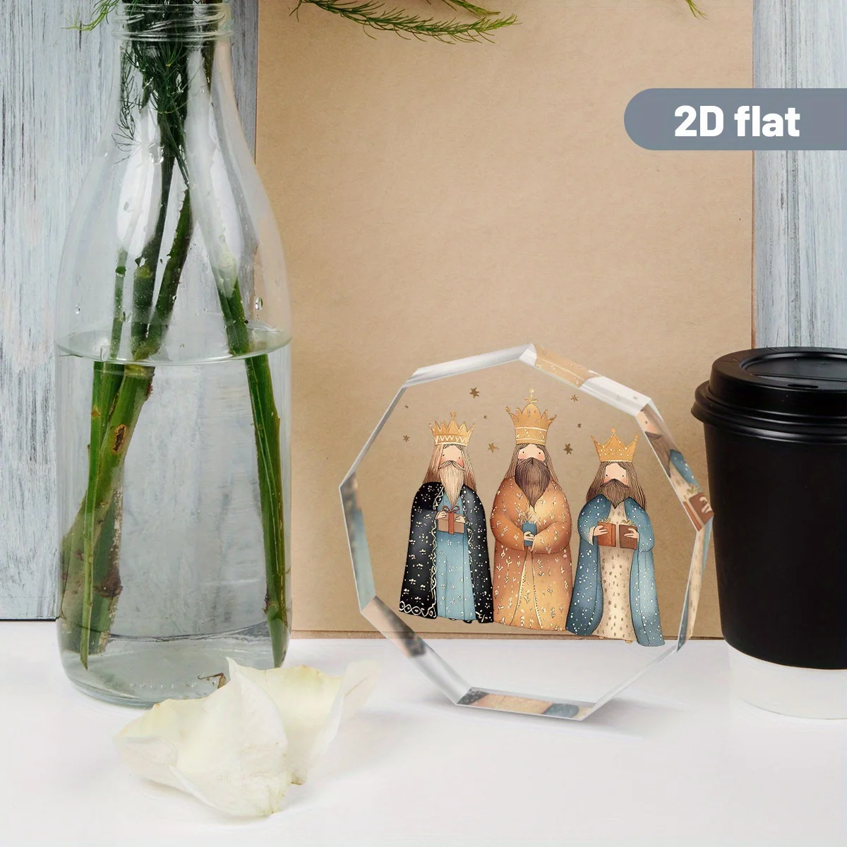 2D， -Christian Acrylic Desktop Decoration - Three King Patterns, Suitable for Home and Office Decoration, Holiday Gifts