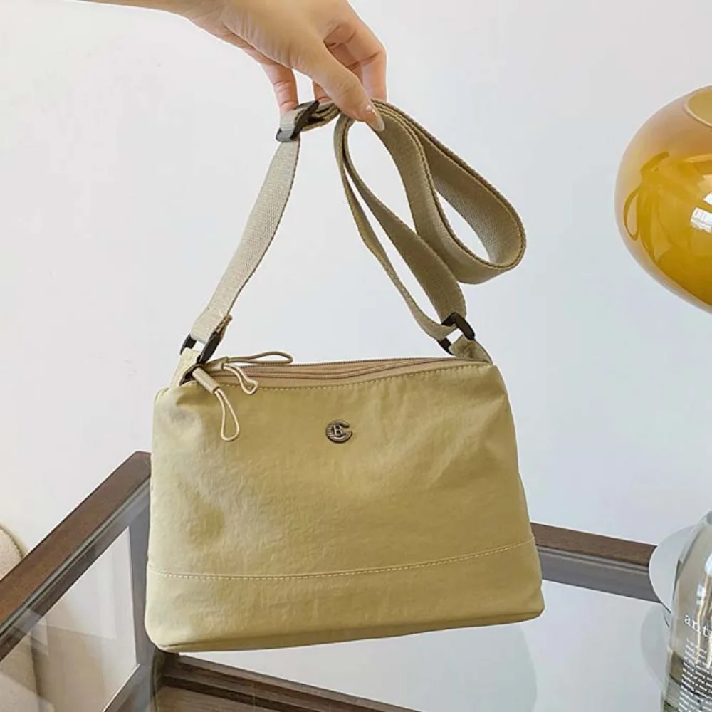 

Wide Strap Nylon Square Bag Japanese Style Soft Large Capacity Shoulder Bag Khaki Solid Color Casual Sport Pouch Couple