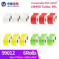 1 Roll Green Color Generic Dymo 99012 Label Sticker 36mm*89mm 260Pcs Compatible for LW400 LW450 Turbo 4XL Thermal Printer