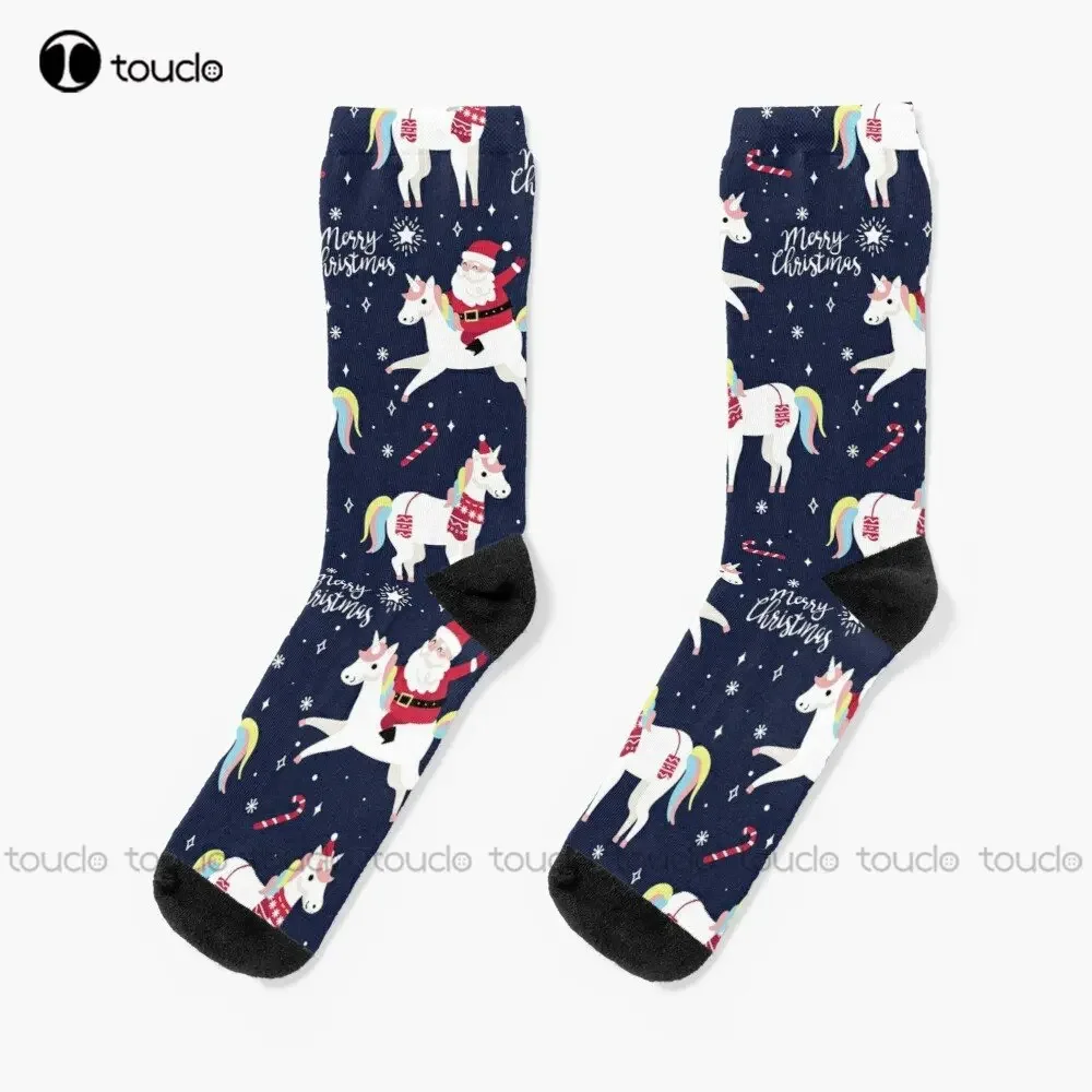 Calcetines con patrón navideño de unicornio para montar en Papá Noel, calcetines para correr para mujer, calcetines personalizados Unisex para adultos, adolescentes y jóvenes, regalo personalizado