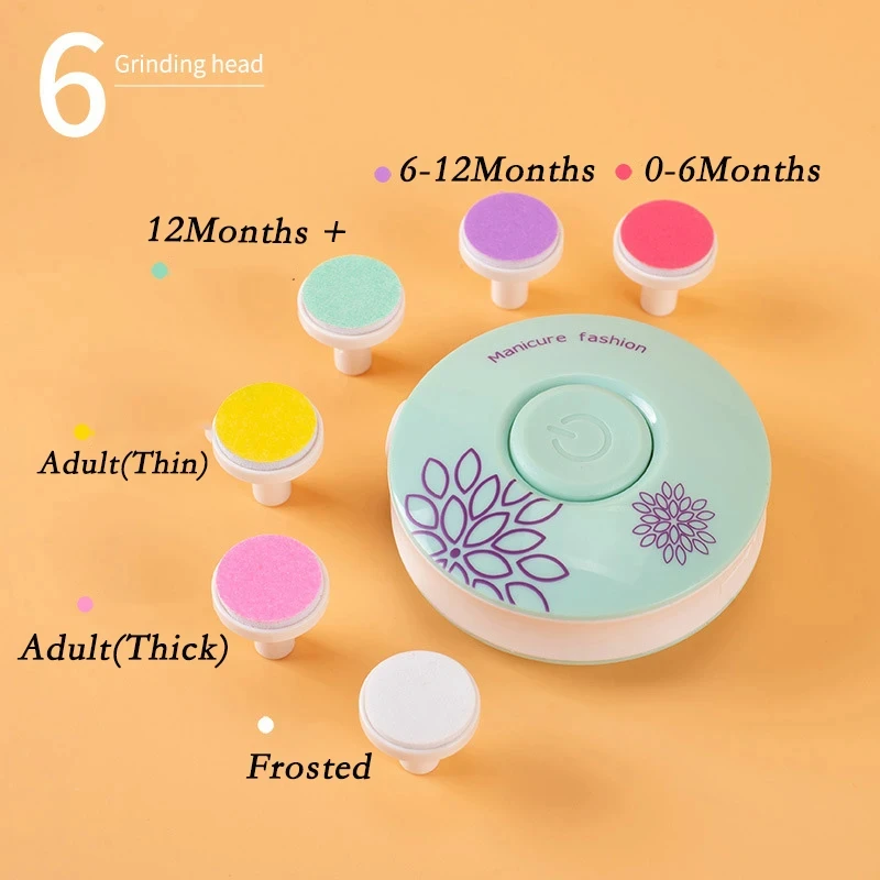 Cortauñas eléctrico, lima de uñas para bebés con 6 cabezales de molienda, herramienta de taladro de uñas fácil y segura para el cuidado de las uñas de los niños, bebés y niños pequeños