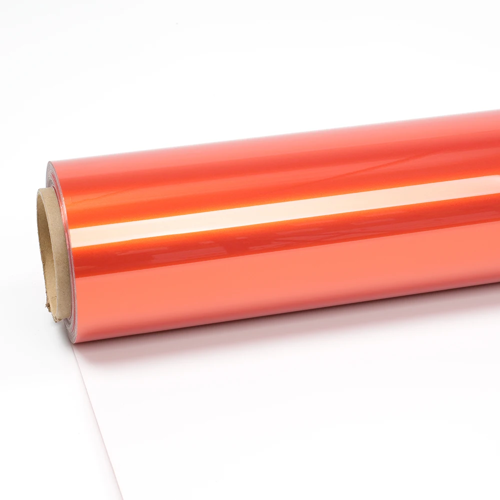 

2025 Factory Wholesale Car Wrap Vinyl PVC Super Gloss Metallic Bay Orange PET Liner Wraps Full Roll