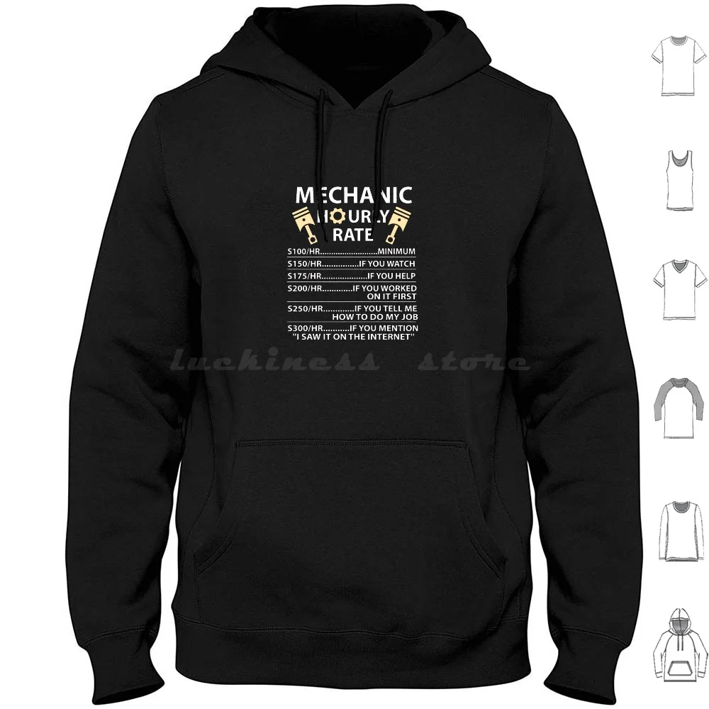 Funny Mechanic Hourly Rate T-Shirt Mechanic Jokes Tee Gift Hoodie cotton Long Sleeve Funny Mechanic Hourly Rate Funny