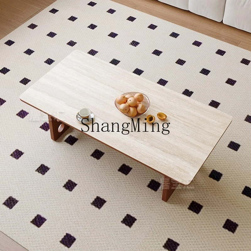 

ZYY small apartment coffee table household solid wood retro wind rock slab rectangular living room solid wood tea table