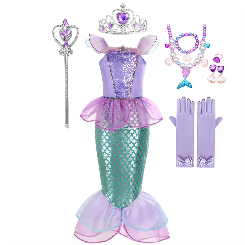 فساتين فتاة حورية البحر الصيفية البهجة الأميرة تأثيري فستان الأميرة حورية البحر الصغيرة للأطفال حفلة عيد ميلاد كرنفال الأميرة زي #2