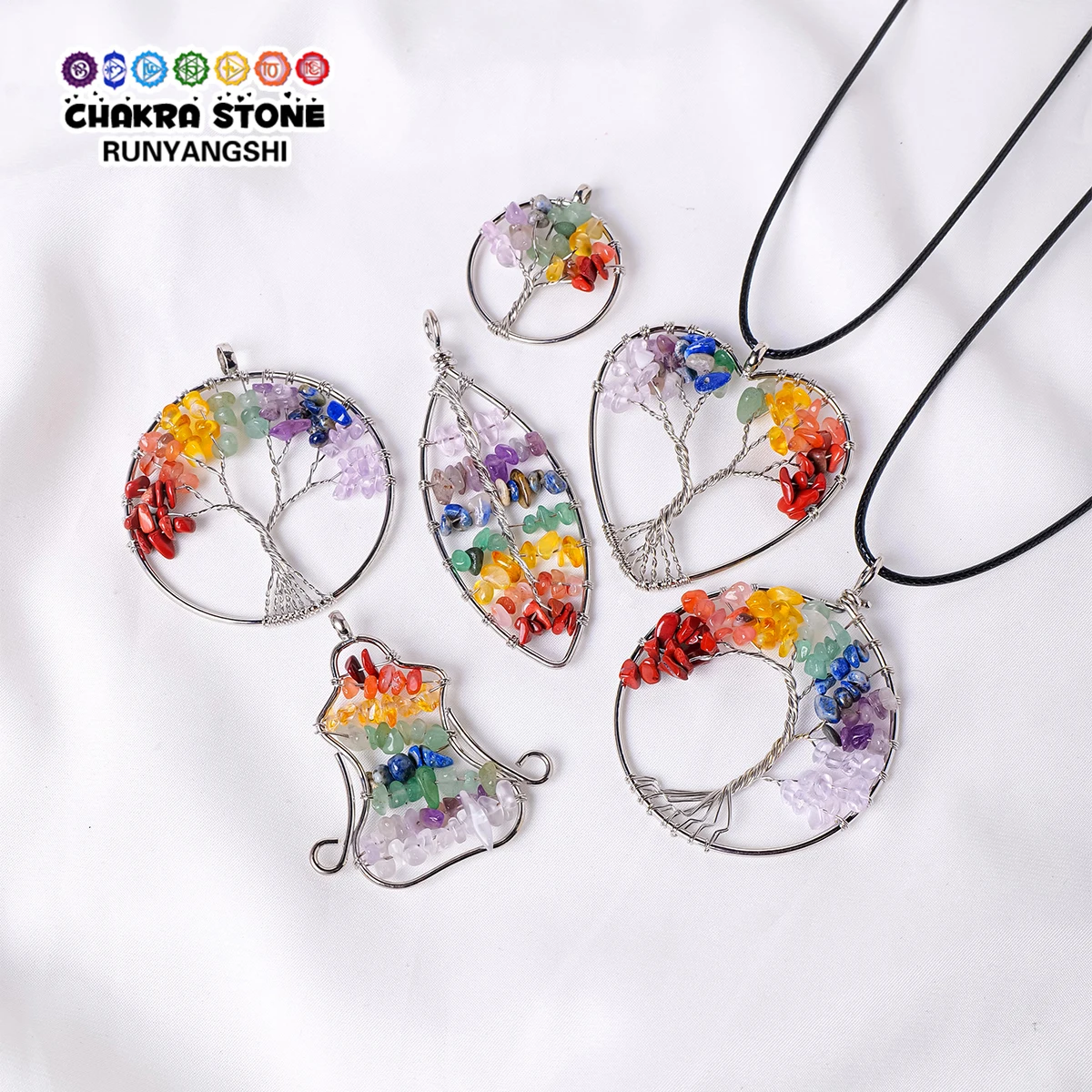 1PC Natural Crystal Single Crystal Seven Chakra Tree Hand Knitting Life Pendant Reiki Healing Stones Necklace Decoration