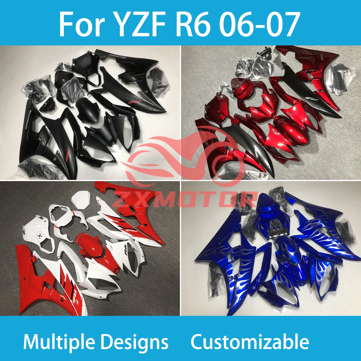 Dirt Bike Fairng Kit for Yamaha YZF R6 2006 2007 Aftermarket ABS Injection Plastic Full Body Cowling Fairings R 6 06