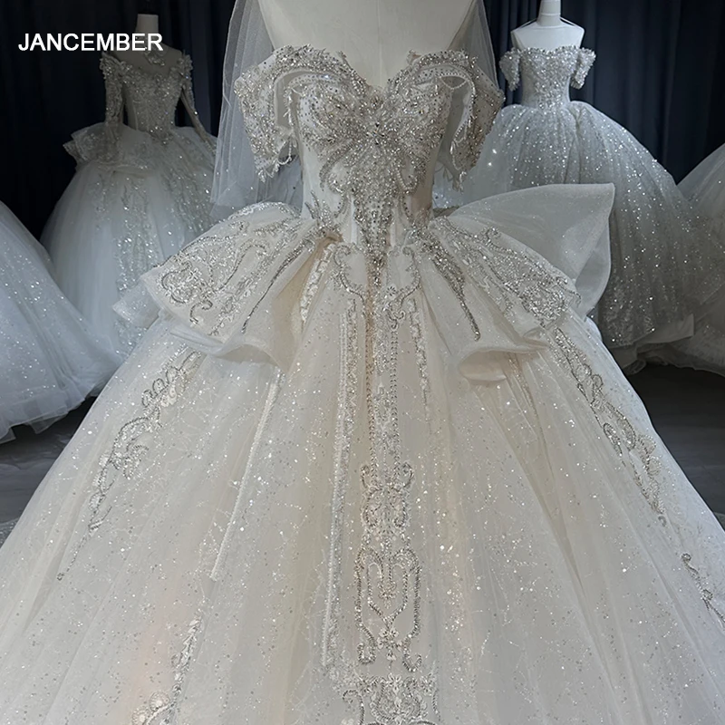 

Jancember Sweetheart Beading Sequined Wedding Gowns Short Sleeves Ball Gown Perfect Wedding Dress 2023 Vestido Noiva XS020