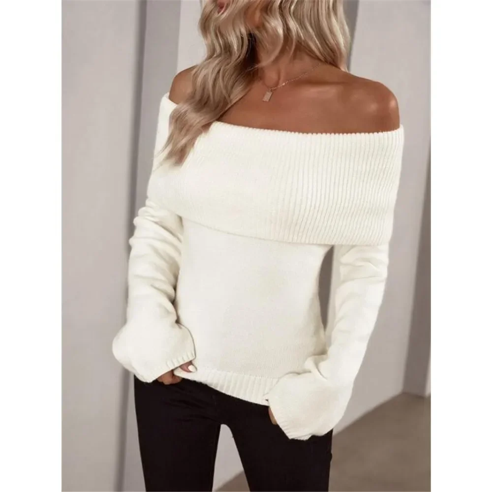 

Women's Sweaters with A One Neck Slim Fit, Fashionable and Sexy Knitted Long Sleeved Autumn Collection