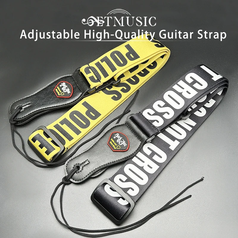 2Pcs Police Line Guitar Strap Adjustable Acoustic Guitar Strap bass Black/Yellow