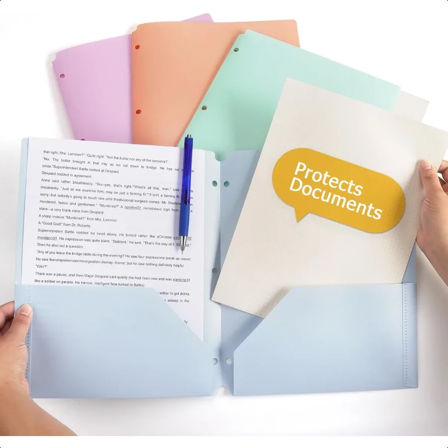Colored Plastic Folders with Pockets Heavy Duty Two Pocket Folder 3 Ring Folders for Documents Pastel Color 4 Pack